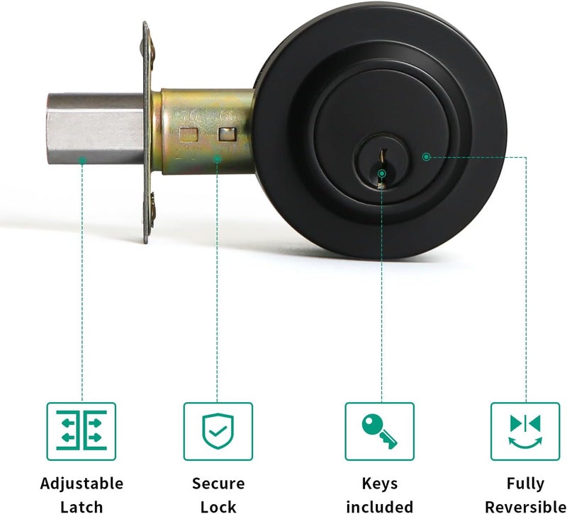 YAGU Contemporary Round Single Cylinder Deadbolt Lock for Front Door Entrance Modern High Security Heavy Duty Pack of 1– Matte Black Finish - Image 5